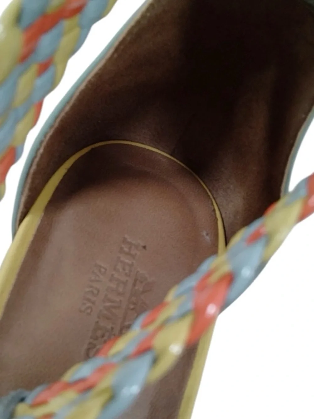 ✨🛍️ Hermes Ines Multicolor Braided Leather Espadrille Wedge Sandals - Size 37 - Picture 6 of 6